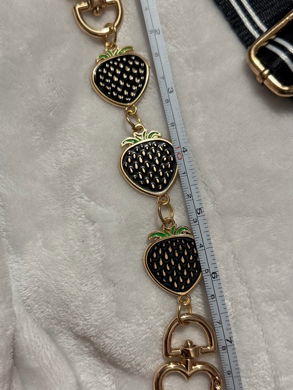Gold & Black Strawberry Charm Keychain Strap